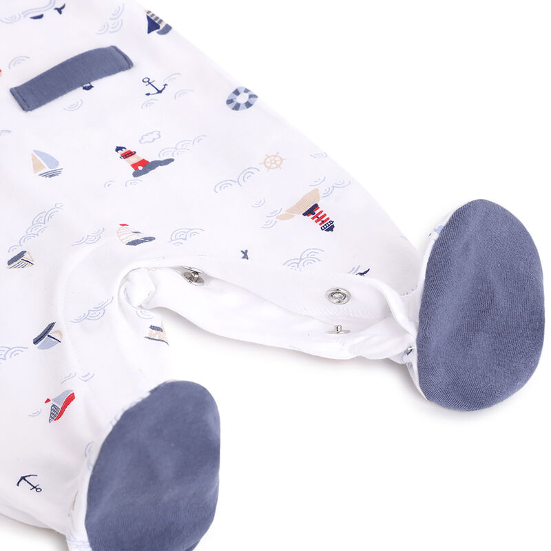Boys Natural Printed Leg Opening Babysuit image number 3